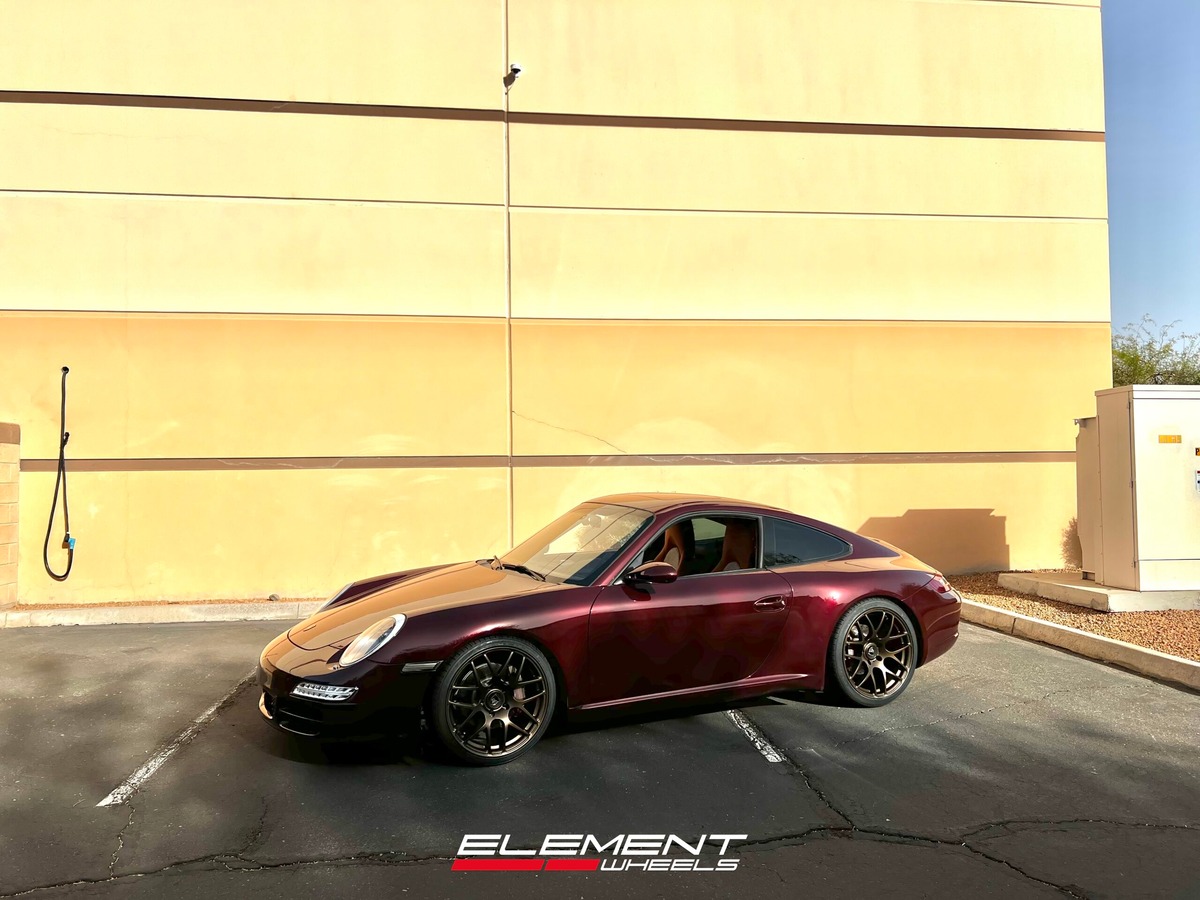 Staggered 19 Inch Ruger Mesh Matte Triple Bronze (Custom) on a 2007 Porsche 911 Carrera 997 Base Narrowbody