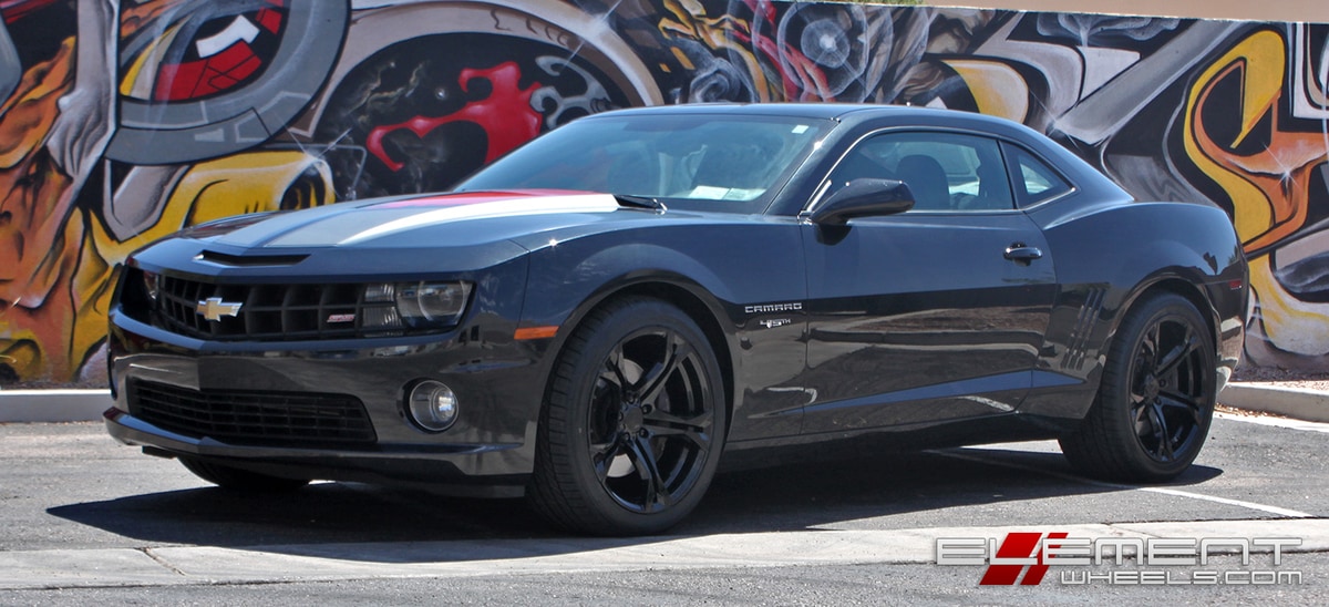20 inch Staggered Camaro 1LE Replica Wheel 5th/6th Gen Gloss Black (Flow Forged) on a 2012 Chevy Camaro SS w/ Specs