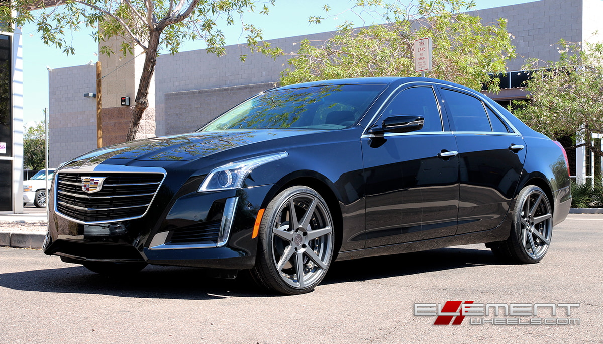 20 inch Staggered Vertini Dynasty Slate Grey on 2016 Cadillac CTS-Vsport w/ Specs