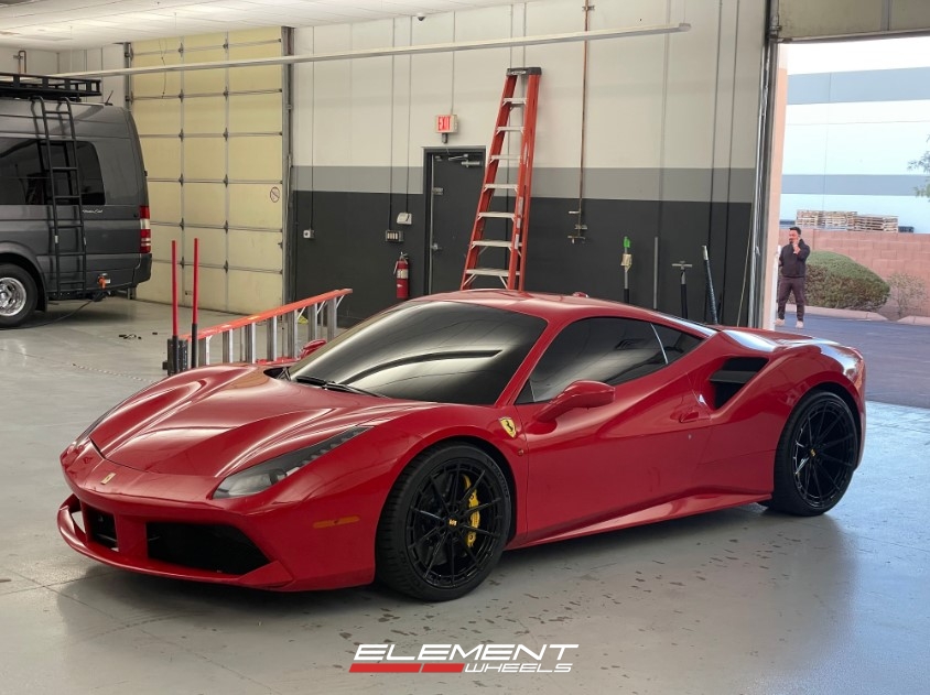 20 and 21 inch Staggered Variant Aure Gloss Black on a 2016 Ferrari 488 GTB
