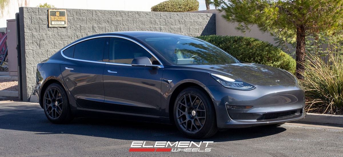 18 inch TSW Nurburgring Matte Gunmetal on a 2018 Tesla Model 3 RWD