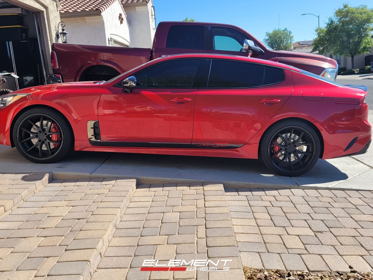 Staggered 20 inch Ferrada FR2 in Matte Black w/ Gloss Black Lip on a 2021 Kia Stinger GT