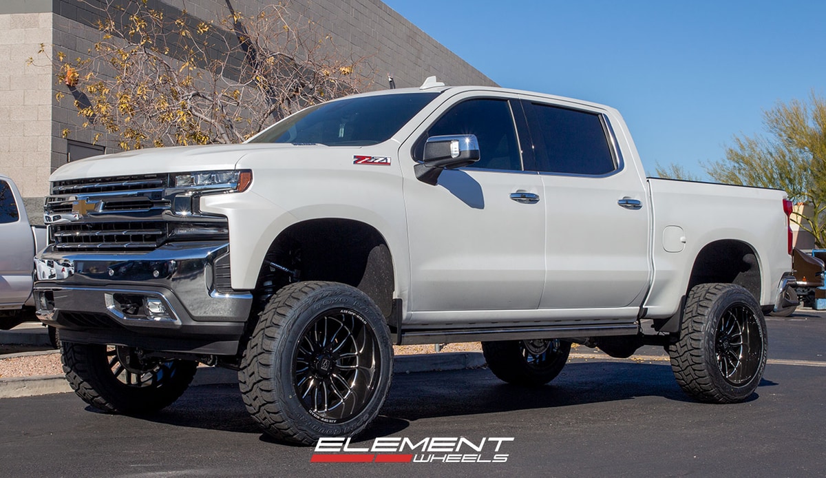 22 inch AXE Offroad Hades Gloss Black Milled on a 2020 Chevrolet Silverado 1500 Duramax 4WD