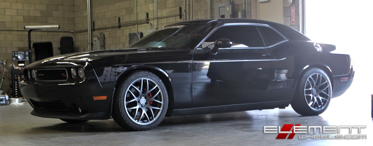 20 in staggered Verde V44 Empire Matte Graphite on a 2012 Dodge Challenger R/T w/ specs