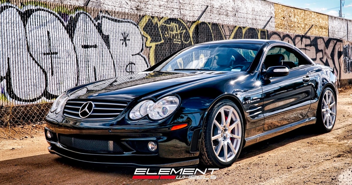 Staggered 19 inch TSW Interlagos on a 2003 Mercedes-Benz SL55 AMG