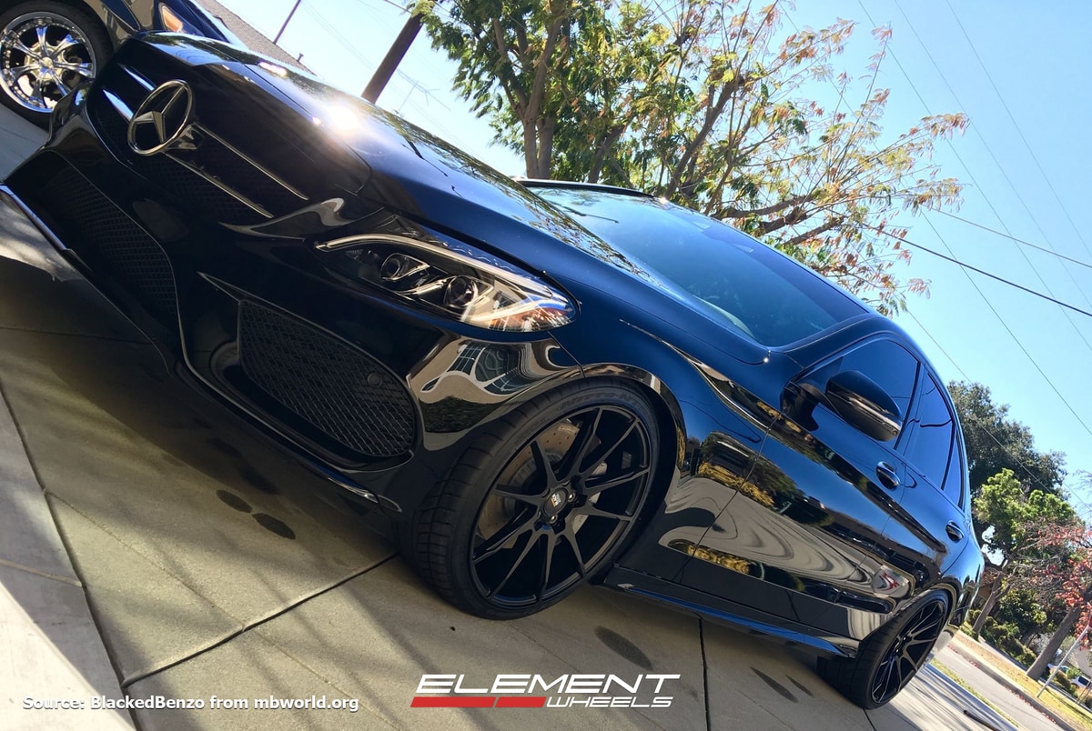 20 inch staggered Black Di Forza BM12 Matte Black Wheels on 2016 Mercedes C Class C300 w/ Specs