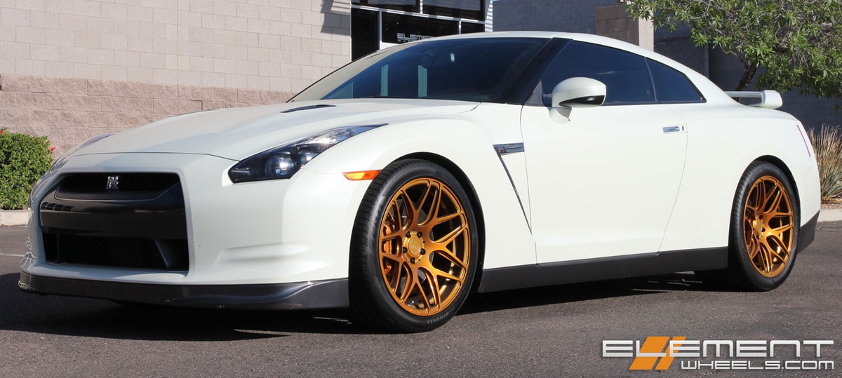 20 inch Staggered MRR FS01 Bright Gold Wheels on 2009 Nissan GTR w/ Specs