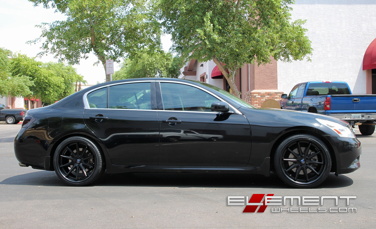20 inch Staggered Rohana RC10 All Matte Black on 2008 Infiniti G35 Sedan w/ Specs