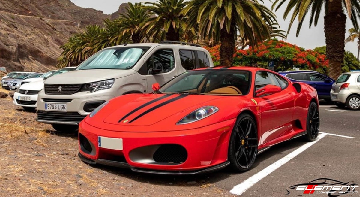 Staggered 20 Inch Variant Krypton in Gloss Piano Black on a 2006 Ferrari F430