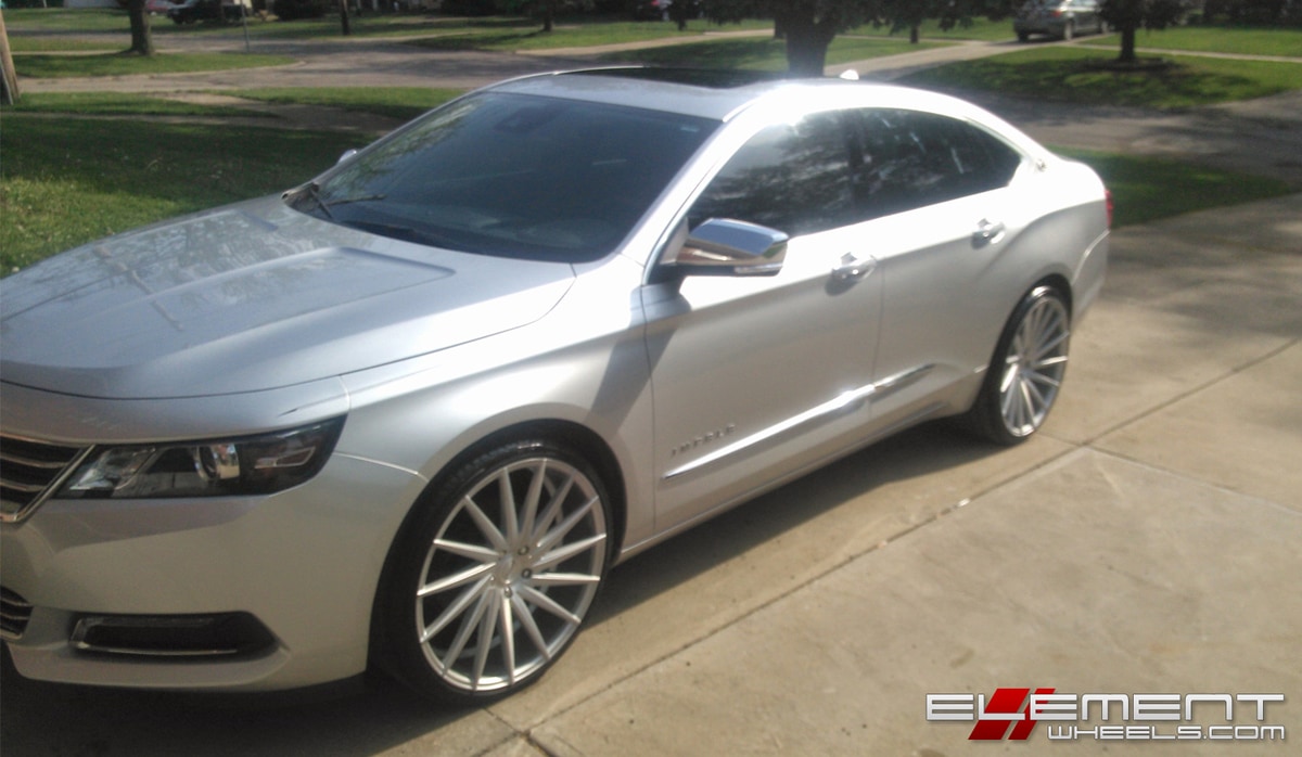 22 inch Staggered Varro VD15 Matte Silver Brushed Face on 2015 Chevy Impala w/ Specs