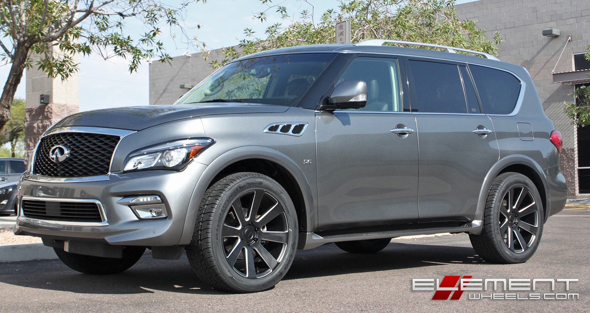 22x9.5 Dub 8-Ball Black/Milled S187 on a Infiniti QX80 w/ Specs