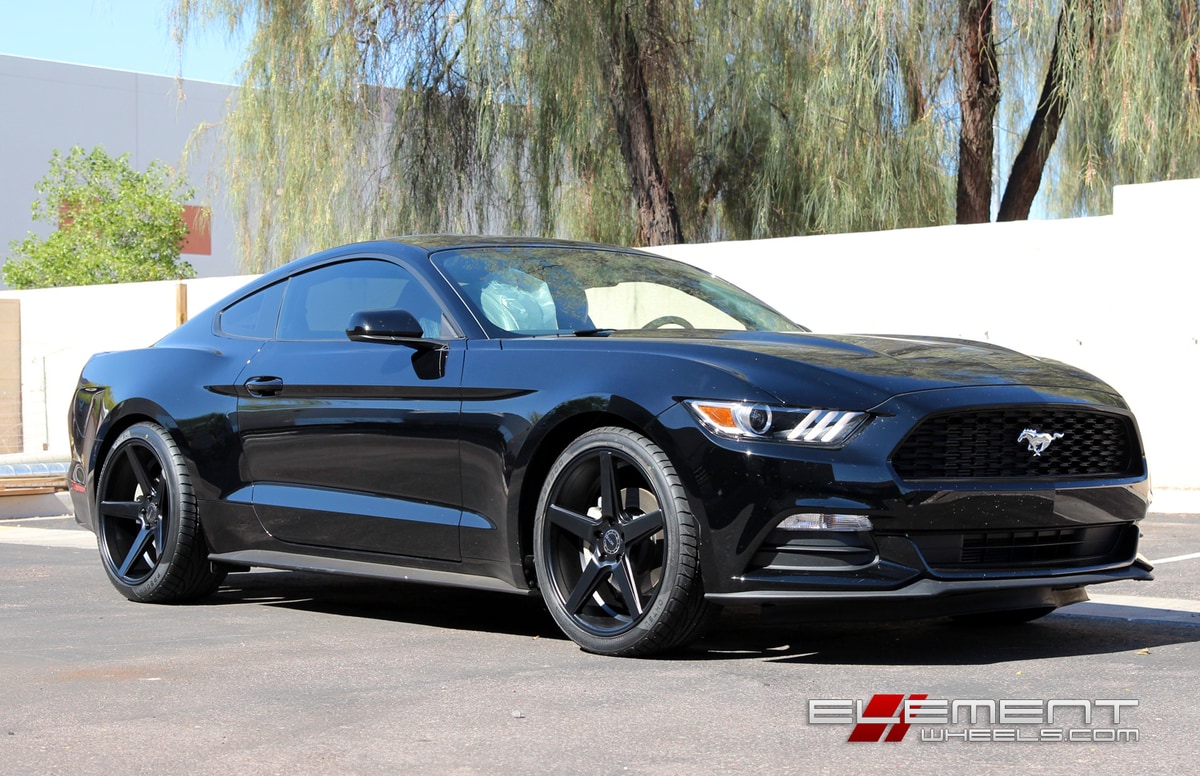 20 inch Staggered KMC District Black Wheels on 2015 Ford Mustang w/ Specs
