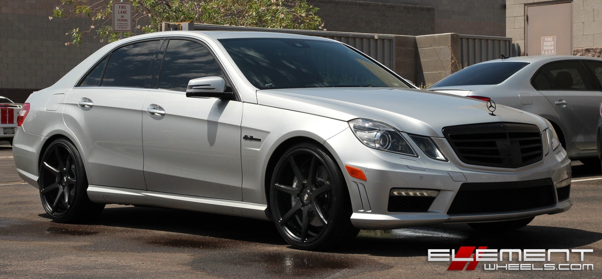 20 inch Staggered Black Di Forza BM-10 All Matte Black on 2010 Mercedes E63 AMG w/ Specs