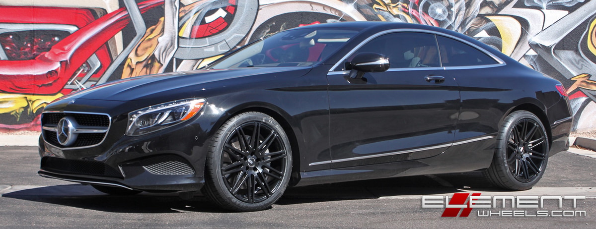 20 in staggered XO Milan All Matte Black on a 2015 Mercedes Benz S550 Coupe w/ Specs