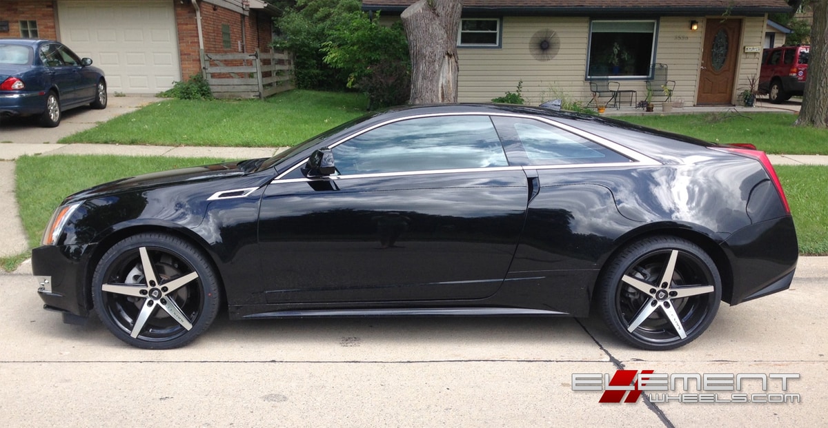20 inch Staggered Lexani R04 Gloss Black/Machined on 2011 Cadillac CTS Coupe w/ Specs
