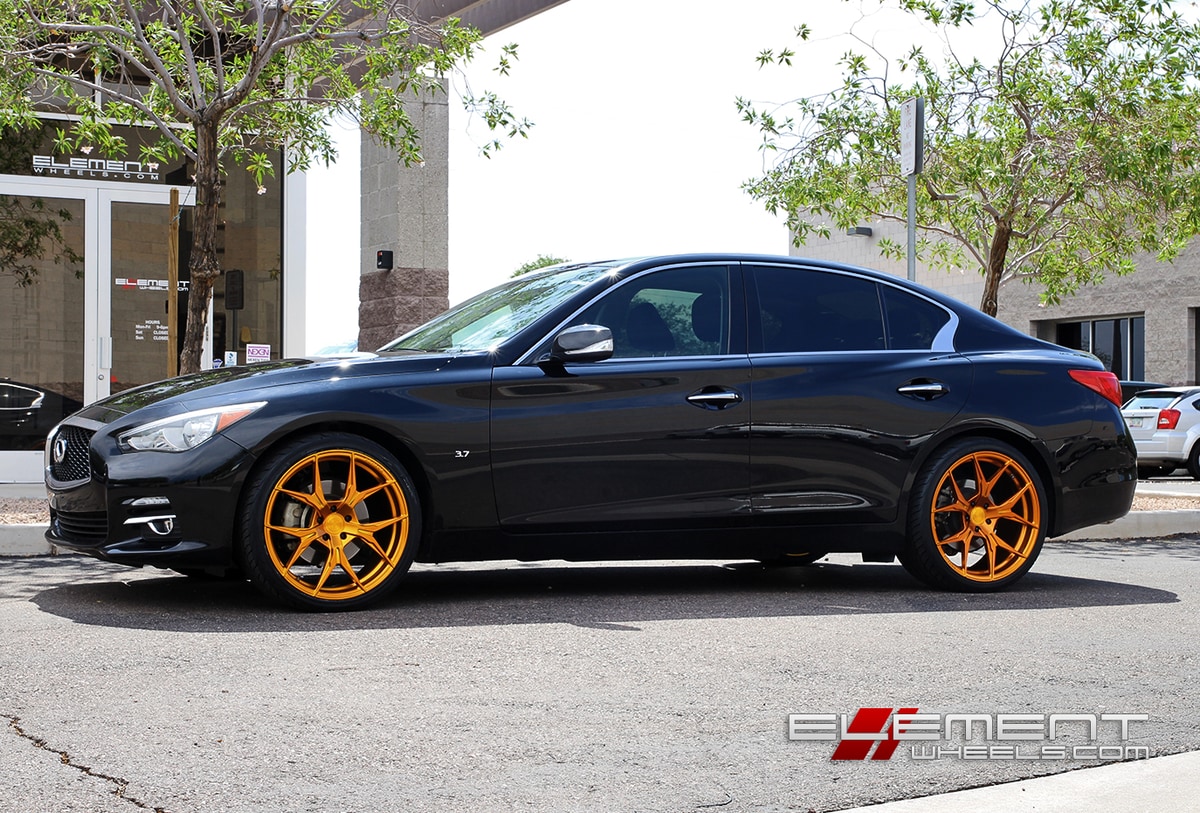20 inch Staggered Rohana RFX5 Gold on a 2014 Infiniti Q50 w/ Specs