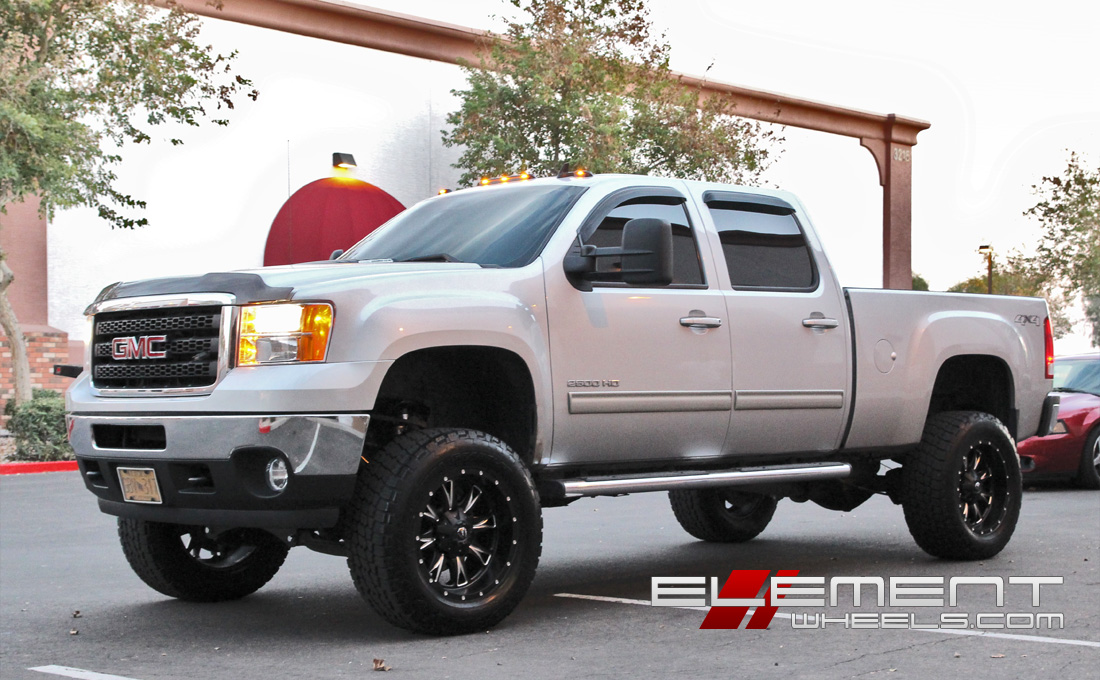 Fuel Throttle Black wheels on lifted 2011 GMC Sierra 2500 w/ Specs