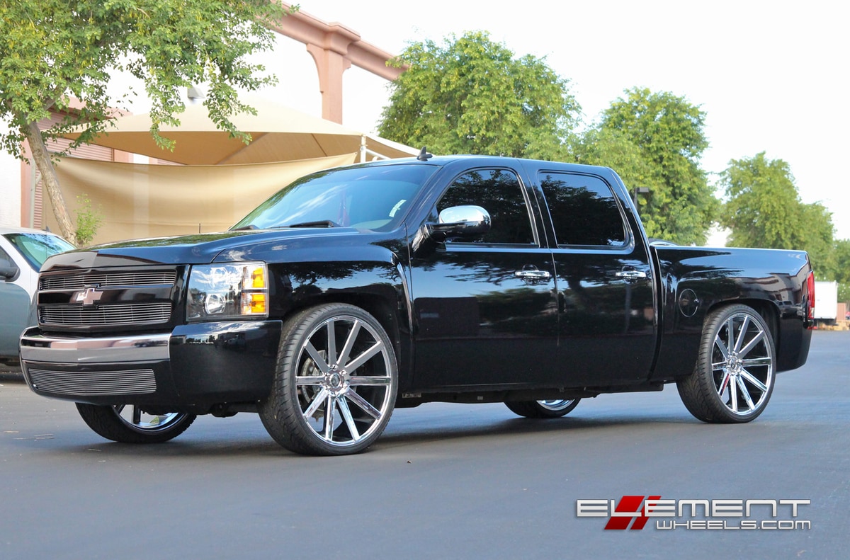 DUB Shot Calla Chrome wheels on 2009 Chevy Silverado w/ Specs