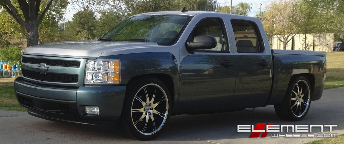24 inch Lexani LX9 Black/Machined wheels on Custom 2008 Chevy Silverado w/ Specs