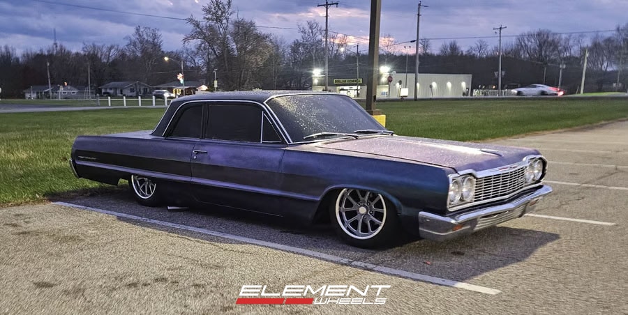 17x8 Resto Wheels Resto R101 Laguna Texture Gunmetal Milled Window Diamond Cut Lip on Chevrolet 1961-1964 Chevrolet Bel Air