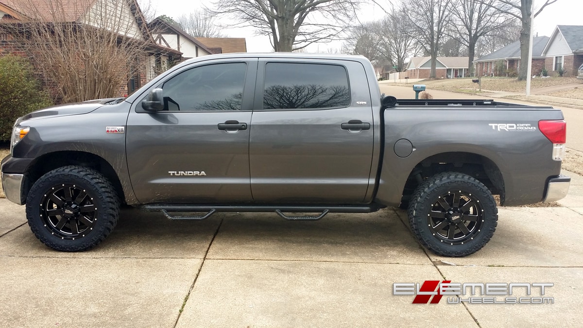 20x9 Moto Metal MO962 Gloss Black wheels on 2011 Toyota Tundra 3.5 in lift w/ Specs