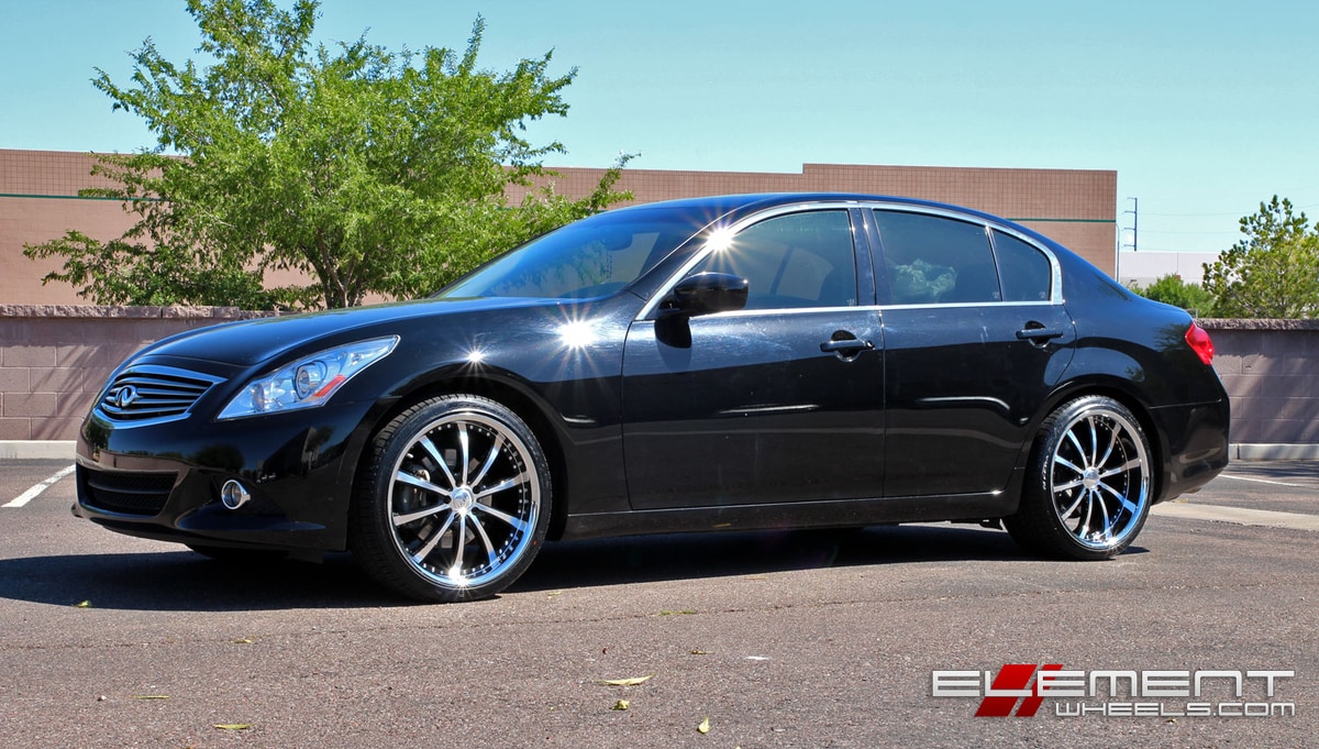 20 inch Staggered XIX X21 Black w/Machined Face (Chrome Stainless Steel Lip) on 2013 Infiniti G37 Sedan w/ Specs