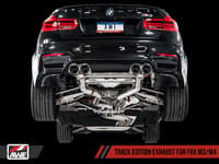 awe tuning 15-20 bmw f8x m3/m4 non-resonated track edition exhaust - carbon fiber tips (96mm) 3010-45010