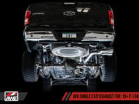 awe tuning 15-20 ford f-150 0fg single exit performance exhaust system w/4.5in chrome silver tips 3015-22066