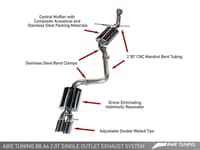 awe tuning 09-17 audi b8 a5 2.0t touring edition single outlet exhaust - diamond black tips 3015-23012
