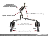 awe tuning 09-17 audi b8 a5 2.0t touring edition exhaust - dual outlet polished silver tips 3015-32022