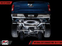 awe tuning 15-20 ford f-150 0fg dual exit performance exhaust system w/5in chrome silver tips 3015-32104