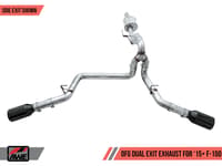 awe tuning 15-20 ford f-150 0fg dual exit performance exhaust system w/5in chrome silver tips 3015-32104