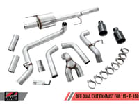 awe tuning 15-20 ford f-150 0fg dual exit performance exhaust system w/5in chrome silver tips 3015-32104