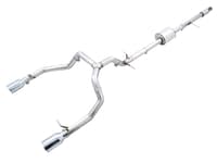 awe tuning 19-22 4th gen gm 1500 5.3l 0fg catback split rear exit (flat bumper) - quad chrome tips 3015-32205