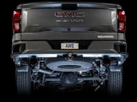 awe tuning 19-22 4th gen gm 1500 5.3l 0fg catback split rear exit (flat bumper) - quad chrome tips 3015-32205