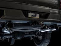 awe tuning 19-22 4th gen gm 1500 5.3l 0fg catback split rear exit (flat bumper) - quad diamond black tips 3015-33206