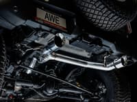 awe tuning 21-22 ford bronco 0fg dual rear exit exhaust w/diamond black tips & bash guard 3015-33456
