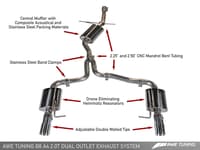 awe tuning 09-16 audi b8 a4 touring edition exhaust - dual outlet polished silver tips 3015-32030