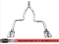 awe tuning 15-21 dodge challenger 6.4l/6.2l sc track edition exhaust - quad diamond black tips 3015-43144