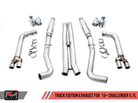 awe tuning 17-22 dodge challenger 5.7l track edition exhaust - chrome silver quad tips 3015-42144