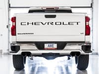 awe tuning 19-22 4th gen gm 1500 5.3l 0fg catback split rear exit (w/ bumper cutouts) - quad diamond black tips 3015-43202