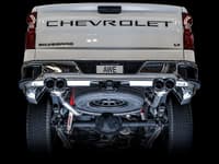 awe tuning 19-22 4th gen gm 1500 5.3l 0fg catback split rear exit (w/ bumper cutouts) - quad chrome tips 3015-42201
