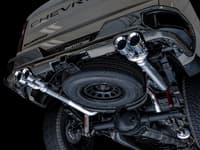 awe tuning 19-22 4th gen gm 1500 5.3l 0fg catback split rear exit (w/ bumper cutouts) - quad chrome tips 3015-42201