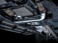 awe tuning 19-22 4th gen gm 1500 6.2l 0fg catback split rear exit (w/ bumper cutouts) - quad diamond tips 3015-43204