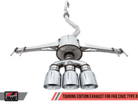 awe tuning 17-21 honda civic type r touring edition exhaust w/front & mid pipes - chrome silver tips 3015-42666