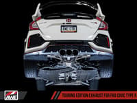 awe tuning 17-21 honda civic type r touring edition exhaust w/front & mid pipe - diamond blk tips 3015-43000