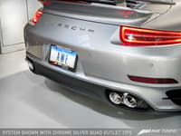 awe tuning porsche 991.1 turbo performance exhaust and high-flow cats - silver quad tips 3015-42040