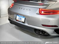 awe tuning porsche 991.1 turbo performance exhaust and high-flow cats - black quad tips 3015-43044