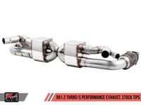 awe tuning porsche 991.2 turbo performance exhaust and high-flow cat sections - for oe tips 3015-41002