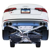 awe tuning 18-21 audi b9 s4 resonated for performance catalyst track edition exhaust w/ carbon fiber tips 3015-45006